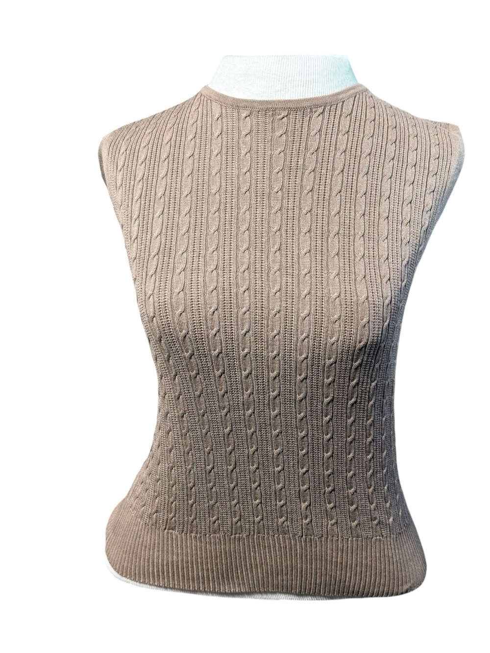 Vintage Joseph A 100% silk Sleeveless Cable Knit Sweater tank Tan
